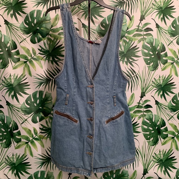 Vintage Dresses & Skirts - Vintage 90s Y2K denim mini dress blue Jean skort zana di large retro fit